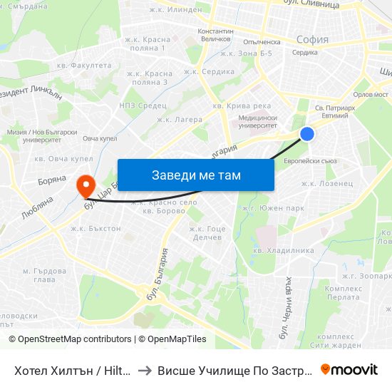 Хотел Хилтън / Hilton Hotel (0399) to Висше Училище По Застраховане И Финанси map
