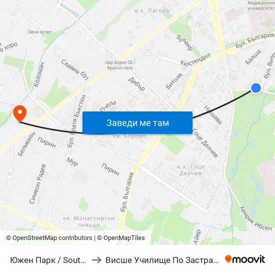 Южен Парк / South Park (2379) to Висше Училище По Застраховане И Финанси map