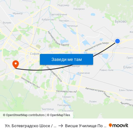 Ул. Ботевградско Шосе / Botevgradsko Shosse St. (2816) to Висше Училище По Застраховане И Финанси map