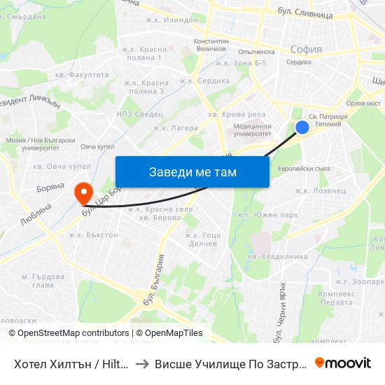 Хотел Хилтън / Hilton Hotel (0396) to Висше Училище По Застраховане И Финанси map
