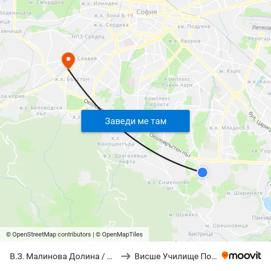 В.З. Малинова Долина / Malinova Dolina Village Zone (2824) to Висше Училище По Застраховане И Финанси map