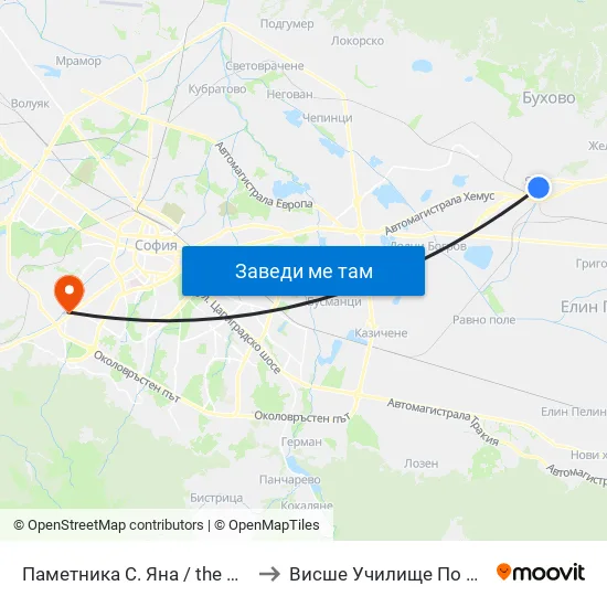 Паметника С. Яна / the Monument Yana Village (2819) to Висше Училище По Застраховане И Финанси map
