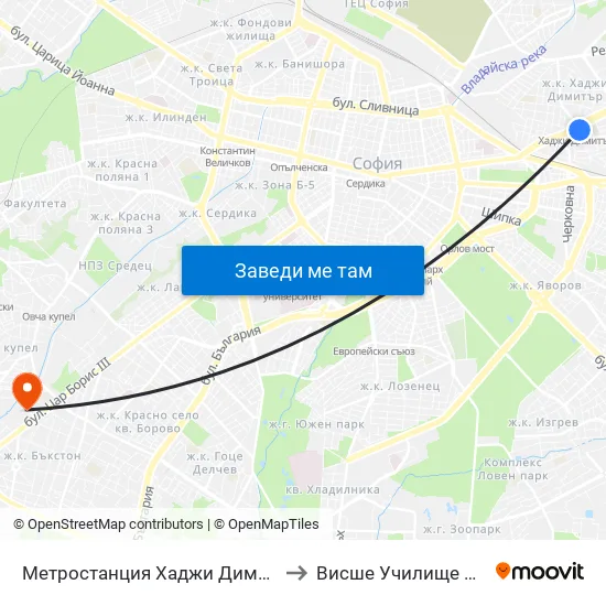 Ⓜ️ Метростанция Хаджи Димитър / Hadzhi Dimitar Metro Station (2821) to Висше Училище По Застраховане И Финанси map