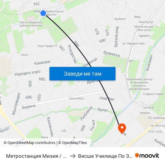 Метростанция Мизия / Moesia Metro Station (6089) to Висше Училище По Застраховане И Финанси map
