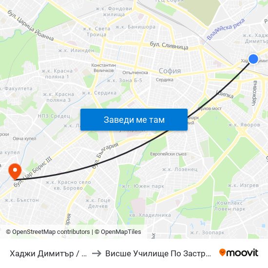 Хаджи Димитър / Hadzhi Dimitar to Висше Училище По Застраховане И Финанси map