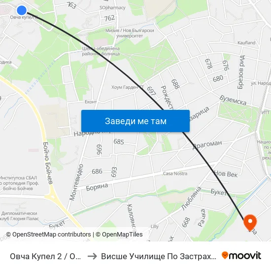 Овча Купел 2 / Ovcha Kupel 2 to Висше Училище По Застраховане И Финанси map