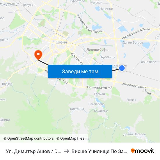 Ул. Димитър Ашов / Dimitar Ashov St. (2758) to Висше Училище По Застраховане И Финанси map