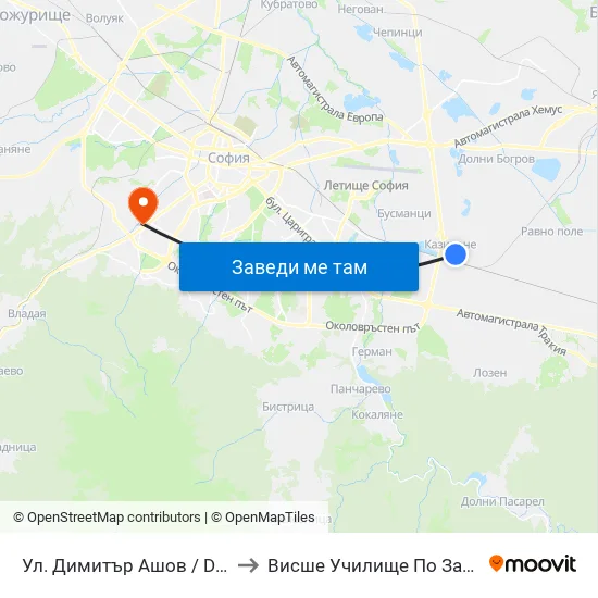 Ул. Димитър Ашов / Dimitar Ashov St. (2758) to Висше Училище По Застраховане И Финанси map