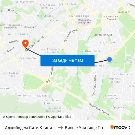 Аджибадем Сити Клиник / Acibadem City Clinic (2779) to Висше Училище По Застраховане И Финанси map