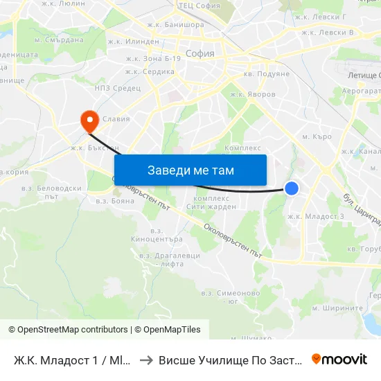 Ж.К. Младост 1 / Mladost 1 Qr. (6616) to Висше Училище По Застраховане И Финанси map