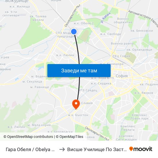 Гара Обеля / Obelya Train Station (6652) to Висше Училище По Застраховане И Финанси map