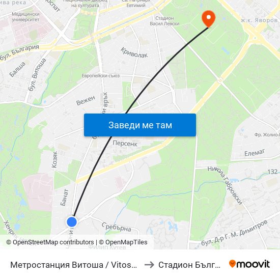 Метростанция Витоша / Vitosha Metro Station (2654) to Стадион Българска Армия map