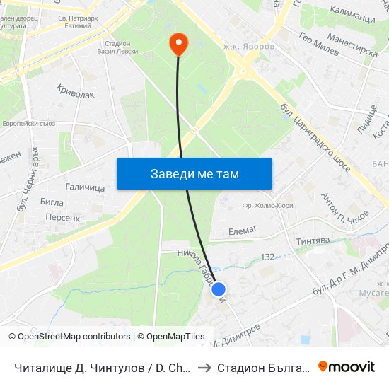 Читалище Д. Чинтулов / D. Chintulov Library (2366) to Стадион Българска Армия map