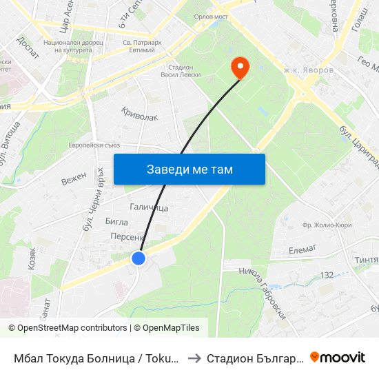 Мбал Токуда Болница / Tokuda Hospital (0206) to Стадион Българска Армия map