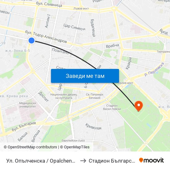 Ул. Опълченска / Opalchenska St. (2085) to Стадион Българска Армия map