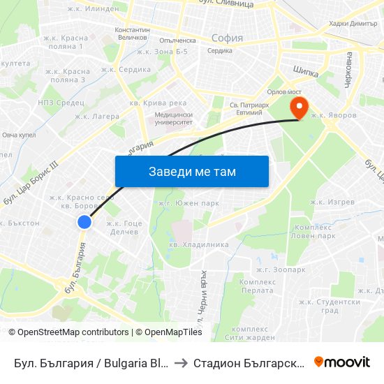Бул. България / Bulgaria Blvd. (6564) to Стадион Българска Армия map