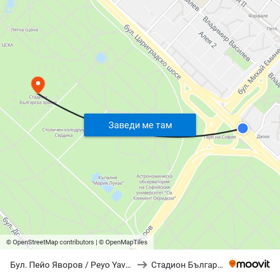 Бул. Пейо Яворов / Peyo Yavorov Blvd. (0073) to Стадион Българска Армия map