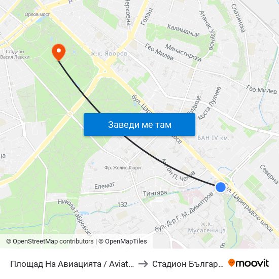Площад На Авиацията / Aviation Square (1257) to Стадион Българска Армия map