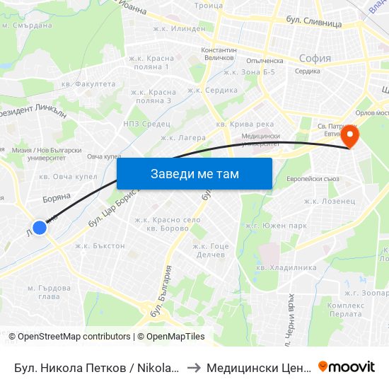 Бул. Никола Петков / Nikola Petkov Blvd. (0350) to Медицински Център Лозенец map