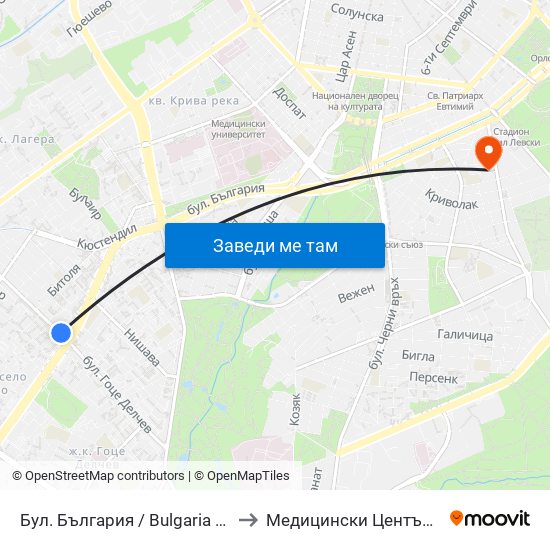 Бул. България / Bulgaria Blvd. (0290) to Медицински Център Лозенец map