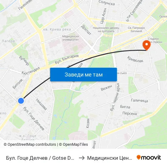 Бул. Гоце Делчев / Gotse Delchev Blvd. (0314) to Медицински Център Лозенец map