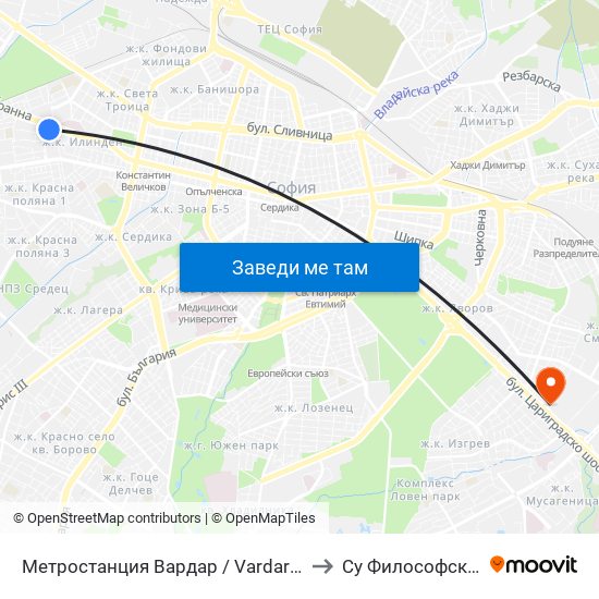 Метростанция Вардар / Vardar Metro Station (1046) to Су Философски Факултет map
