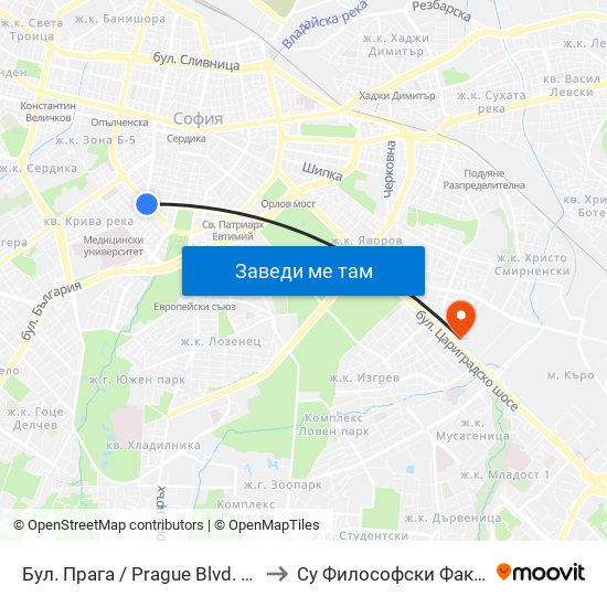 Бул. Прага / Prague Blvd. (0365) to Су Философски Факултет map
