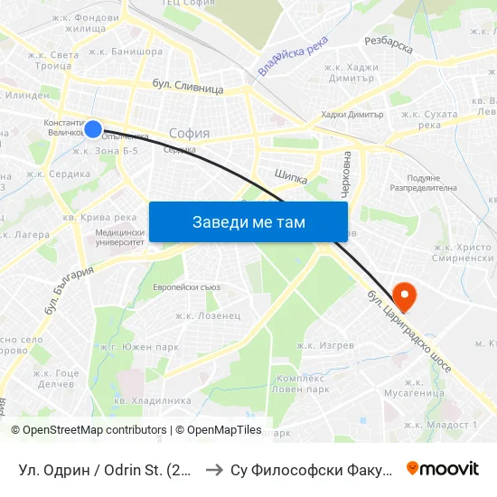 Ул. Одрин / Odrin St. (2075) to Су Философски Факултет map