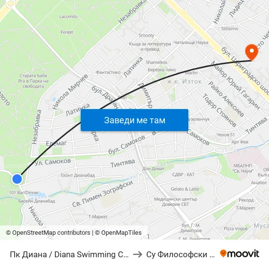 Пк Диана / Diana Swimming Complex (1342) to Су Философски Факултет map