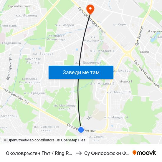 Околовръстен Път / Ring Road (0415) to Су Философски Факултет map
