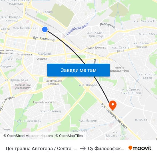 Централна Автогара / Central Bus Station (2665) to Су Философски Факултет map