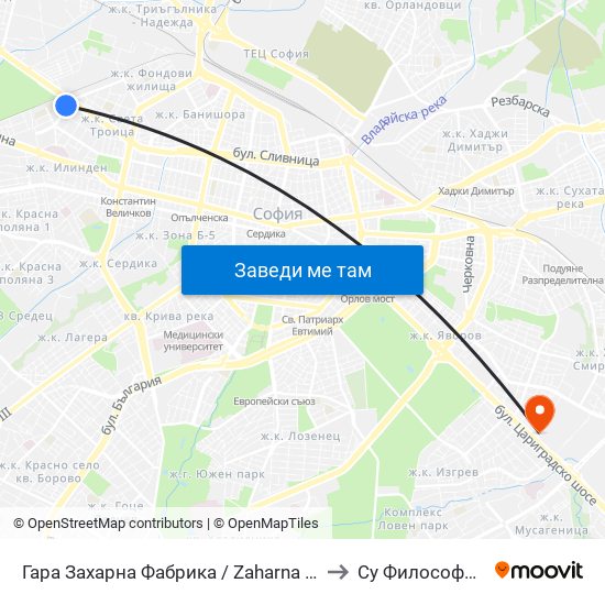 Гара Захарна Фабрика / Zaharna Fabrika Train Station (0621) to Су Философски Факултет map