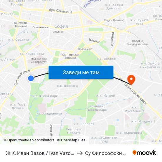 Ж.К. Иван Вазов / Ivan Vazov Qr. (0625) to Су Философски Факултет map