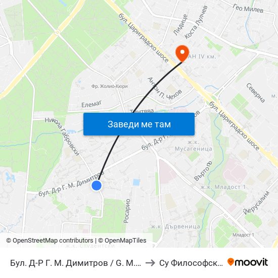 Бул. Д-Р Г. М. Димитров / G. M. Dimitrov Blvd. (0318) to Су Философски Факултет map