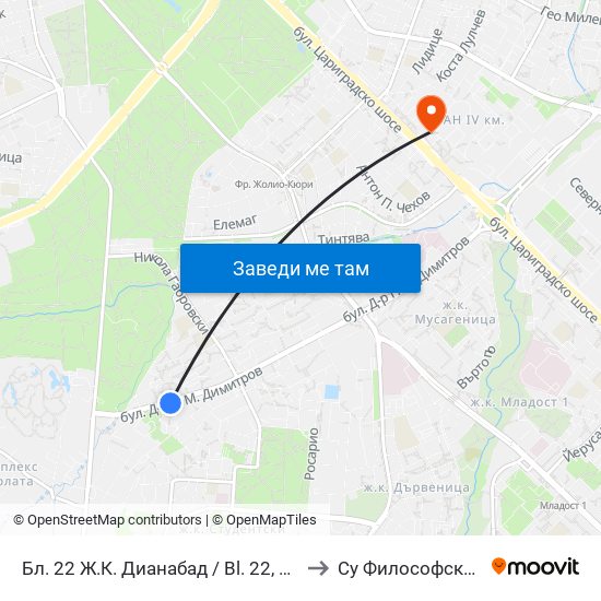 Бл. 22 Ж.К. Дианабад / Bl. 22, Dianabad Qr. (0124) to Су Философски Факултет map