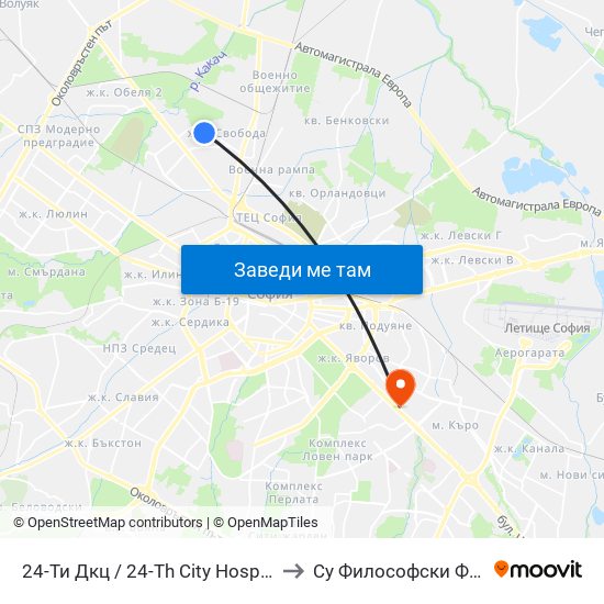 24-Ти Дкц / 24-Th City Hospital (0019) to Су Философски Факултет map