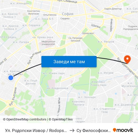 Ул. Родопски Извор / Rodopski Izvor St. (2731) to Су Философски Факултет map