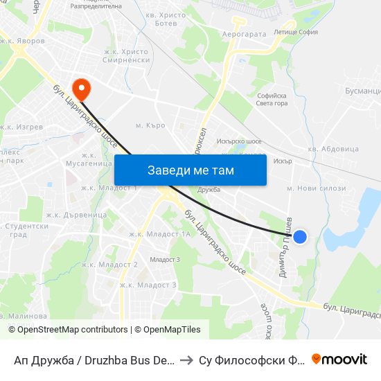 Ап Дружба / Druzhba Bus Depot (0078) to Су Философски Факултет map