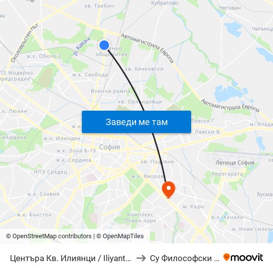 Центъра Кв. Илиянци / Iliyantsi Centre (0938) to Су Философски Факултет map