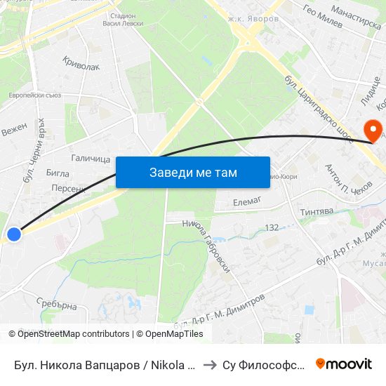 Бул. Никола Вапцаров / Nikola Vaptsarov Blvd. (0341) to Су Философски Факултет map