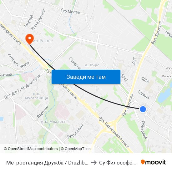 Метростанция Дружба / Druzhba Metro Station (0236) to Су Философски Факултет map