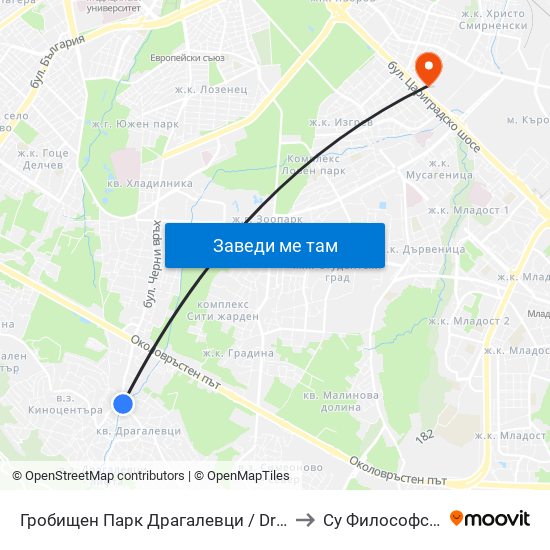 Гробищен Парк Драгалевци / Dragalevtsi Cemetery (0510) to Су Философски Факултет map