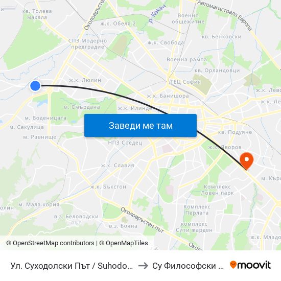 Ул. Суходолски Път / Suhodolski Pat (2199) to Су Философски Факултет map