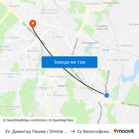 Ул. Димитър Пешев / Dimitar Peshev St. (1930) to Су Философски Факултет map