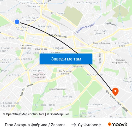 Гара Захарна Фабрика / Zaharna Fabrika Train Station (0451) to Су Философски Факултет map