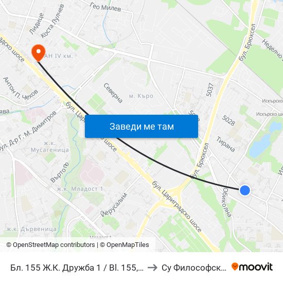 Бл. 155 Ж.К. Дружба 1 / Bl. 155, Druzhba 1 Qr. (0142) to Су Философски Факултет map