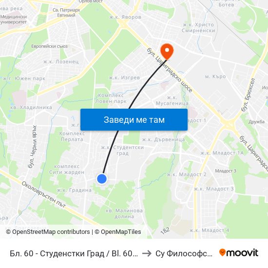 Бл. 60 - Студенстки Град / Bl. 60, Students' Town (2508) to Су Философски Факултет map