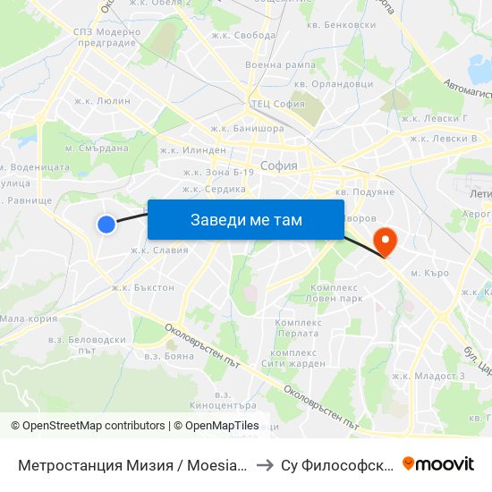 Метростанция Мизия / Moesia Metro Station (0813) to Су Философски Факултет map