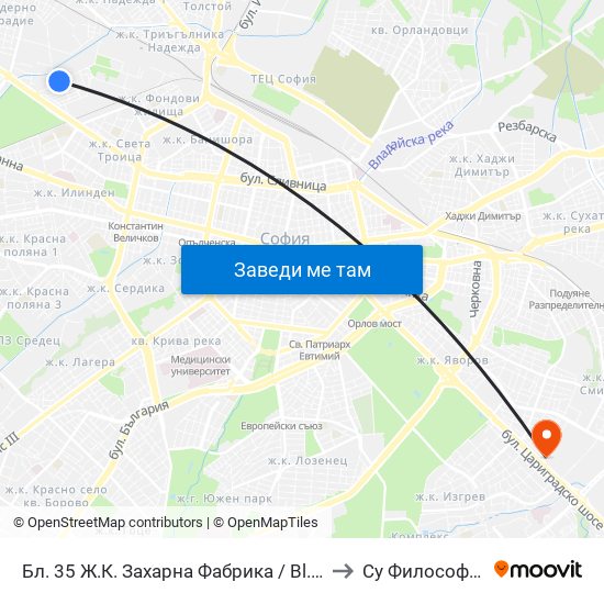 Бл. 35 Ж.К. Захарна Фабрика / Bl. 35, Zaharna Fabrika Qr. (0195) to Су Философски Факултет map