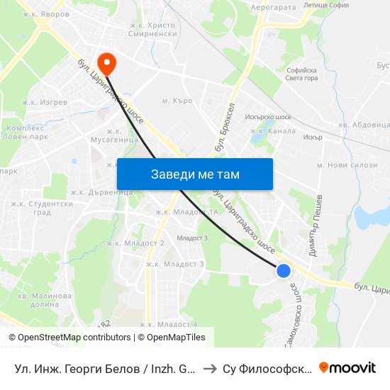 Ул. Инж. Георги Белов / Inzh. Georgi Belov St. (0777) to Су Философски Факултет map